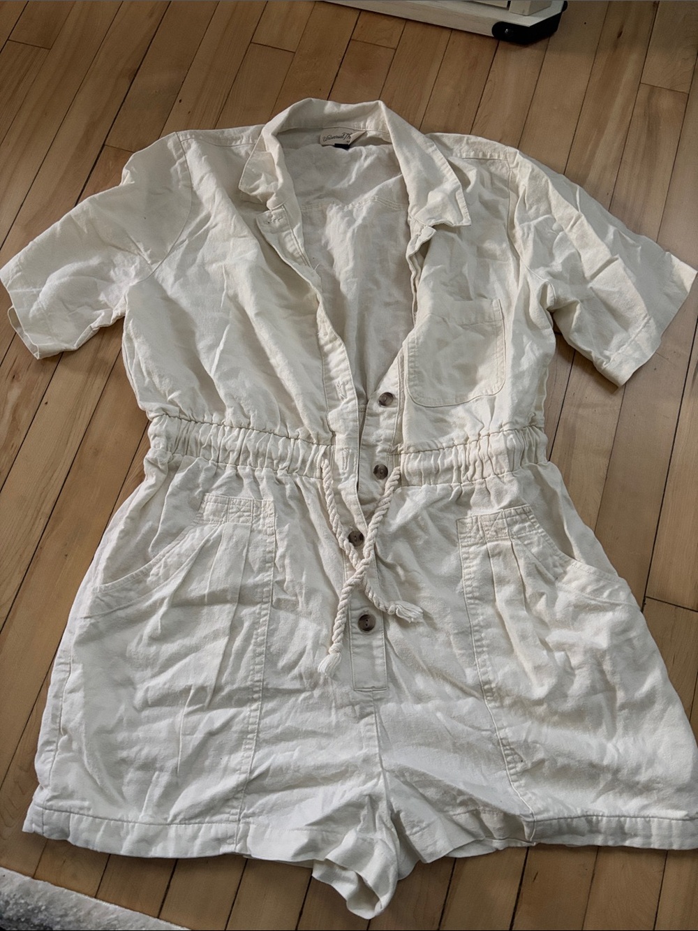 Universal Thread Cream Button-Front Linen Romper